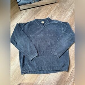 VTG Tommy Bahama V-Neck Pattern Sweater Navy Blue Velvet Suede Soft Size M